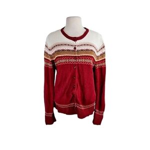 Tiara International Red & White Fair Isle Cardigan Sweater